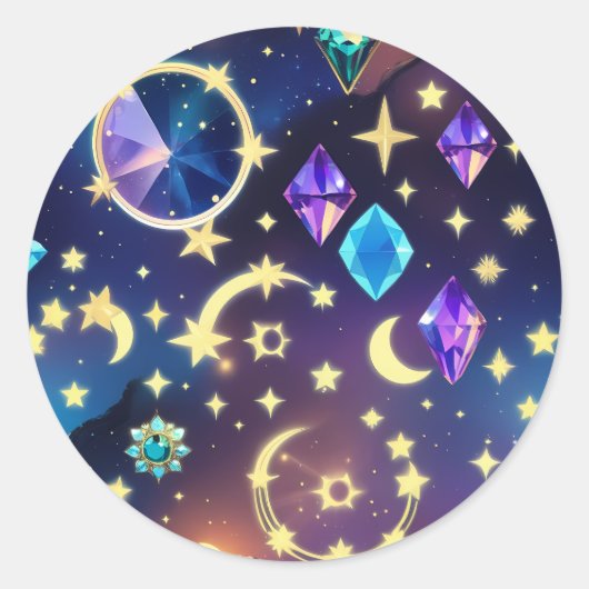 AAlexandrite Sapphire Celestial Moon Luxury Gem Ronde Sticker (Voorkant)