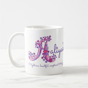 Aaliyah-naam die decoratieve A-monogram-mok beteke Koffiemok