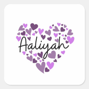 Aaliyah, paarse harten vierkante sticker
