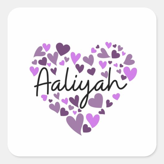 Aaliyah, paarse harten vierkante sticker (Voorkant)