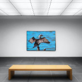 aalscholver met uitspreide vleugels op blauw-water canvas afdruk