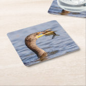 aalscholver met vis kartonnen onderzetters (Schuin)