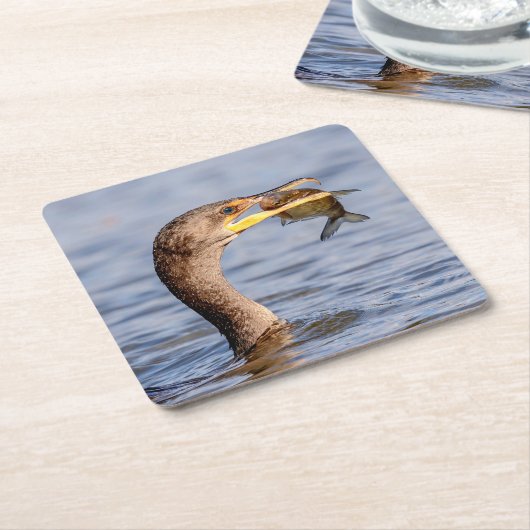 aalscholver met vis kartonnen onderzetters (Schuin)