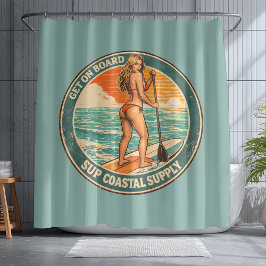 Aan Boord SUP Pinup Zonsondergang Peddel Retro Kus Douchegordijn