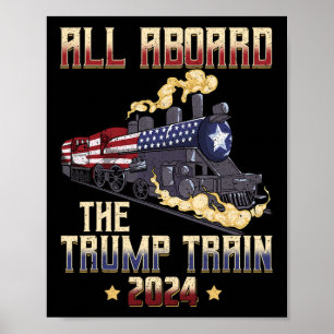 Aan boord van de Trump Train 2024 Amerikaanse vlag Poster