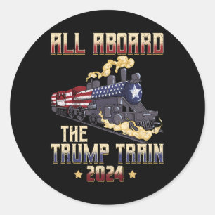 Aan boord van de Trump Train 2024 Amerikaanse vlag Ronde Sticker