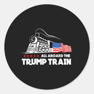 Aan boord van de Trump Train 2024 Amerikaanse vlag Ronde Sticker