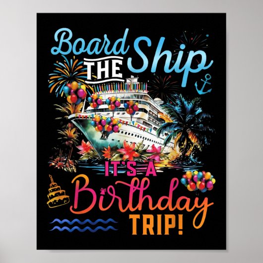 Aan boord van het schip is een verjaardagsreis fam poster (Voorkant)