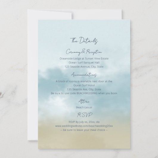 Aan de kust oceaan surf strand alles in een bruilo kaart (Achterkant)