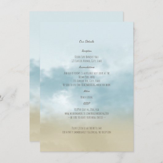 Aan de kust oceaan surf strand bruiloft details informatiekaartje (Voorkant / Achterkant)