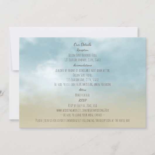 Aan de kust oceaan surf strand bruiloft details notitiekaartje (Voorkant)