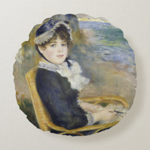 Aan de kust, olieverf portret, Renoir Rond Kussen