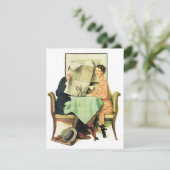 Aan de ontbijttafel 1930 Norman Rockwell Feestdagenkaart (Staand voorkant)