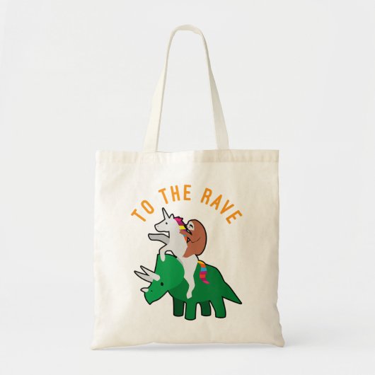 Aan de Rave Funny EDM Unicorn Sloth Dinosaur Tote Bag (Voorkant)