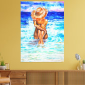 Aan de wal - Waterverf schilderij Canvas Afdruk (Insitu (Woonkamer))