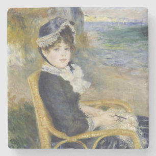 Aan de zeekant, olieverfportret, Renoir Stenen Onderzetter
