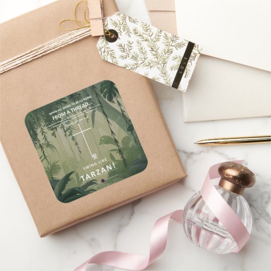 Aan een draad hangen vierkante sticker (Geschenken)