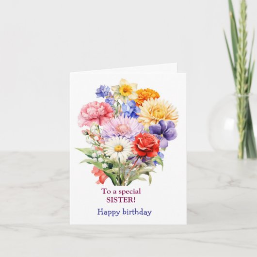 Aan een speciale zuster Roze Gele Rozen Verjaardag Feestdagen Kaart (Voorkant)