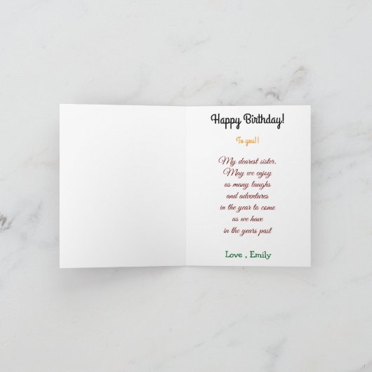 Aan een speciale zuster Roze Gele Rozen Verjaardag Feestdagen Kaart (Binnen)