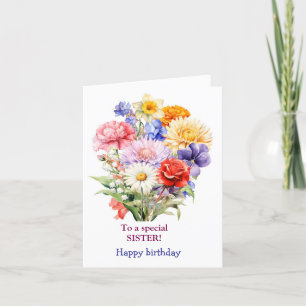 Aan een speciale zuster Roze Gele Rozen Verjaardag Feestdagen Kaart