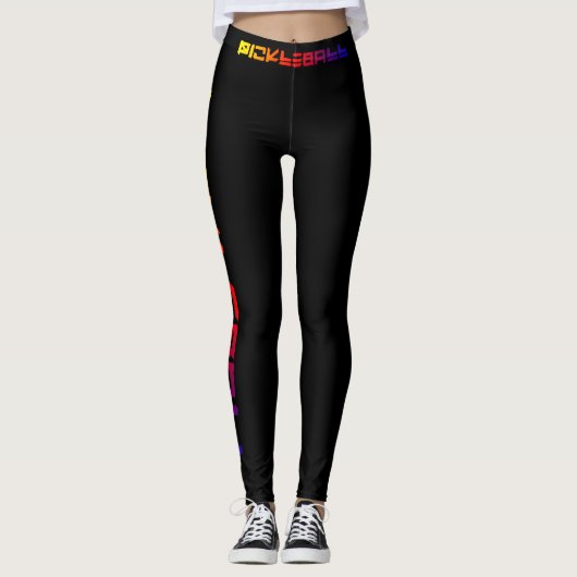 😍 Aan één zijde Geweldige Pickleball zwart Leggings (Voorkant)