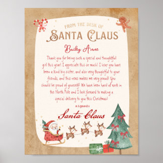 Aan het bureau van Santa Claus Sled Santa Letter Poster