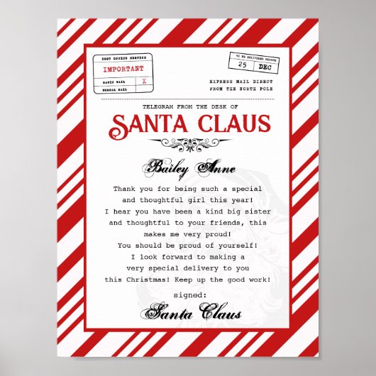Aan het bureau van Santa Claus Telegram Santa Lett Poster (Voorkant)