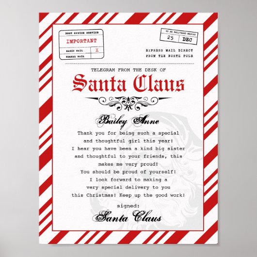 Aan het bureau van Santa Claus Telegram Santa Lett Poster (Voorkant)