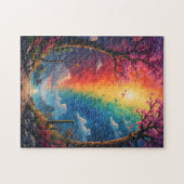 Aan het einde van het pad is een regenboogwereld legpuzzel (Horizontaal)