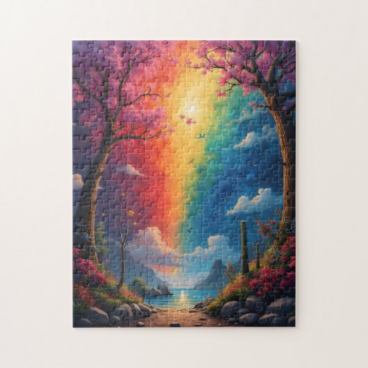 Aan het einde van het pad is een regenboogwereld legpuzzel (Verticaal)