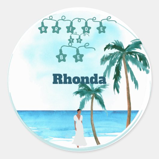 Aan het strand Belle bruiloft ontwerp Ronde Sticker (Voorkant)