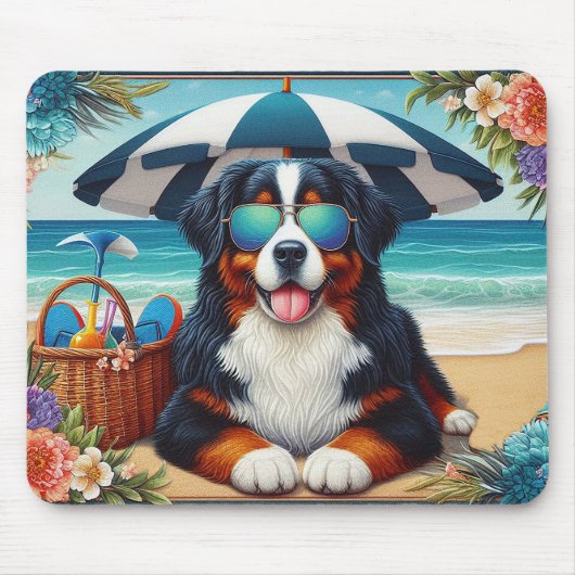 Aan het strand Berner Bliss: Koele Hond met Zonneb Muismat (Voorkant)