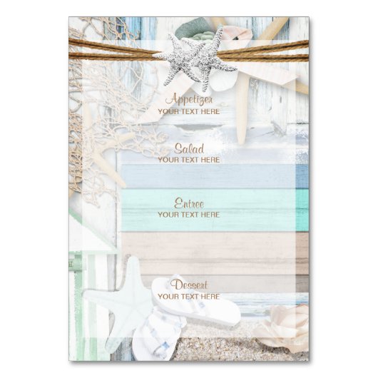 Aan het strand huwelijksmenu kaart (Achterkant)