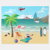 Aan het strand plezier fleece deken (Voorkant (Horizontaal))