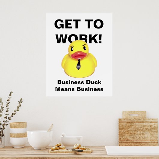 Aan het werk! — Rubber Duck met Stropdas Poster (Keuken)
