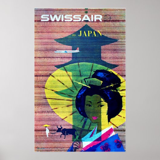 aan JAPAN Art Deco Old Swiss Airlines Adverteren Poster (Voorkant)