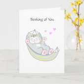 Aan jou denkend Kitty Kat met Hart in Hangmat  Kaart (Gele Bloem)