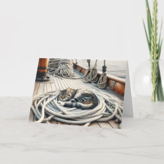 Aan jou denkende tabbykat slapend op touwen kaart (Voorkant)