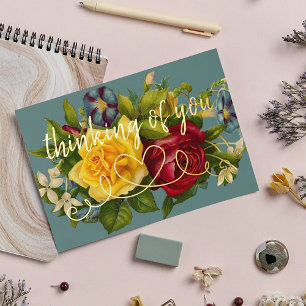 Aan jou gedacht hart op kleurrijke vintage rozen folie uitnodiging