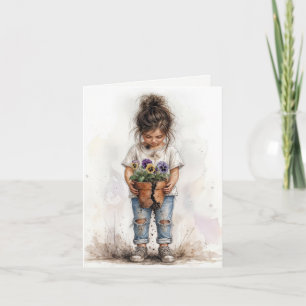 Aan jou gedacht, kleine meisje met viooltjes kaart