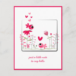 Aan jou gedacht Roze Whimsical Roze Vogels Bloemen Briefkaart