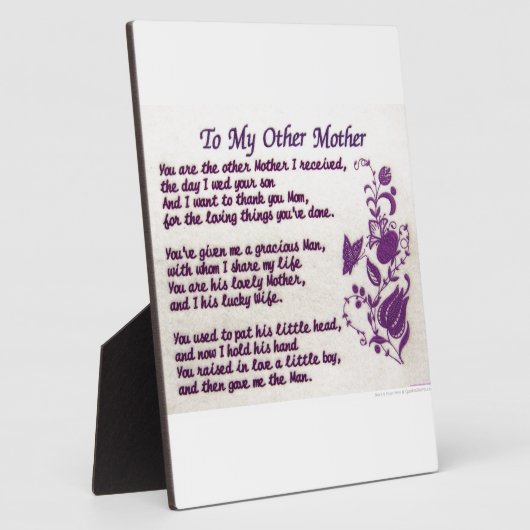 Aan mijn andere moeder: Dank u Fotoplaat (Zijkant)