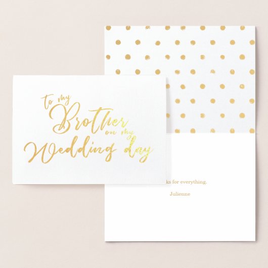 Aan mijn broer op mijn trouwdag chique script folie kaarten (Display)