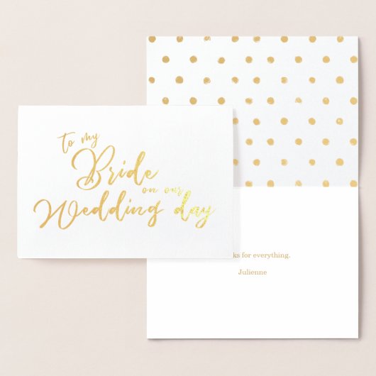 Aan mijn bruid op onze trouwdag chique script folie kaarten (Display)