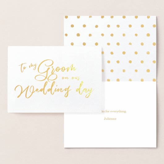 Aan mijn bruidegom op onze trouwdag chique script folie kaarten (Display)