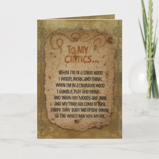 'Aan mijn critici' Verjaardag Kaart (Voorkant)