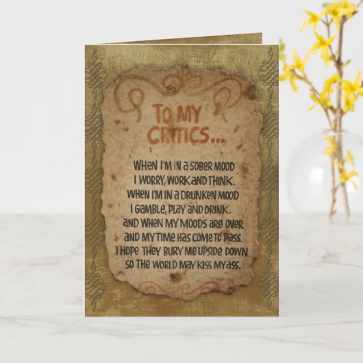 'Aan mijn critici' Verjaardag Kaart (Gele Bloem)