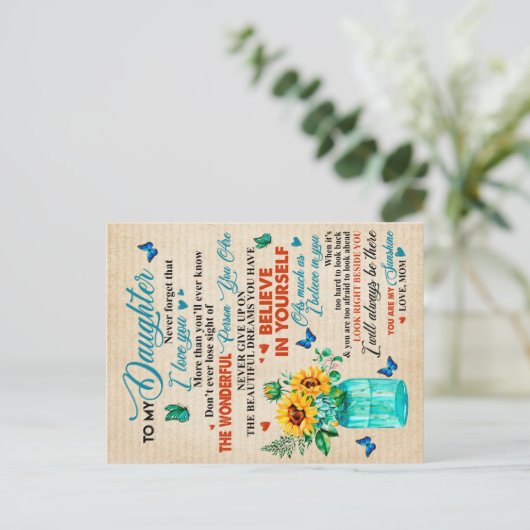 Aan mijn dochter Gift, Butterfly Lover, Sunflower  Aankondigingskaart (Staand voorkant)