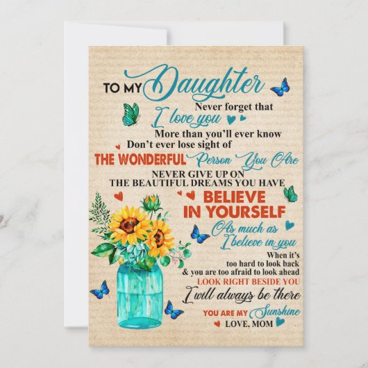 Aan mijn dochter Gift, Butterfly Lover, Sunflower  Feestdagenkaart (Voorkant)