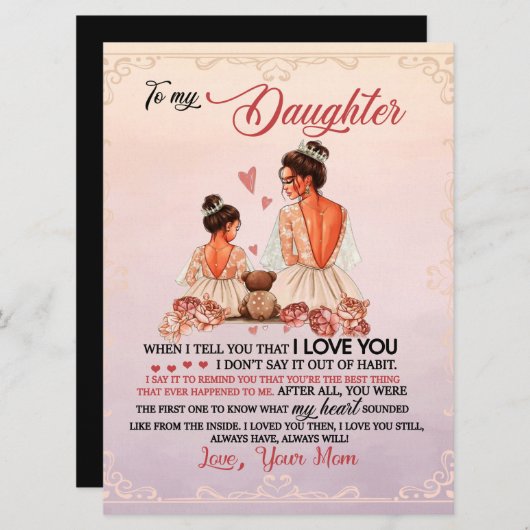 Aan mijn dochter Gift, dochter en mam, liefdesbrie Menu (Voorkant / Achterkant)